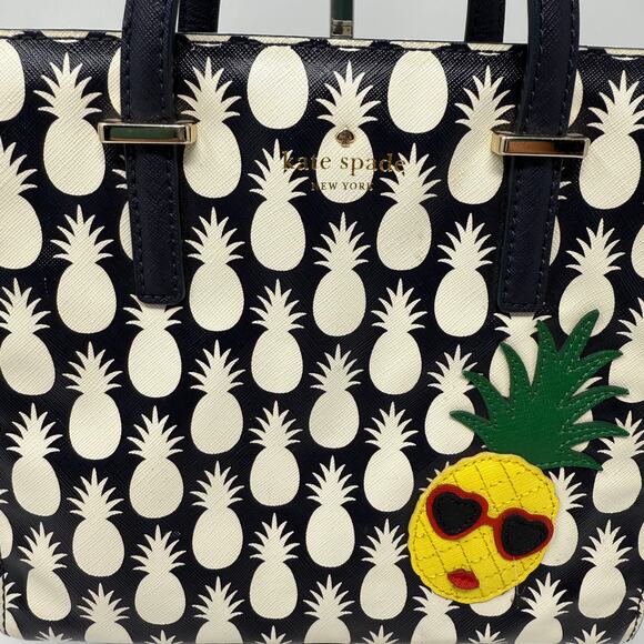 Kate Spade New York Cedar Street Pineapples Hayden Handbag Tote Black White - Picture 7 of 16